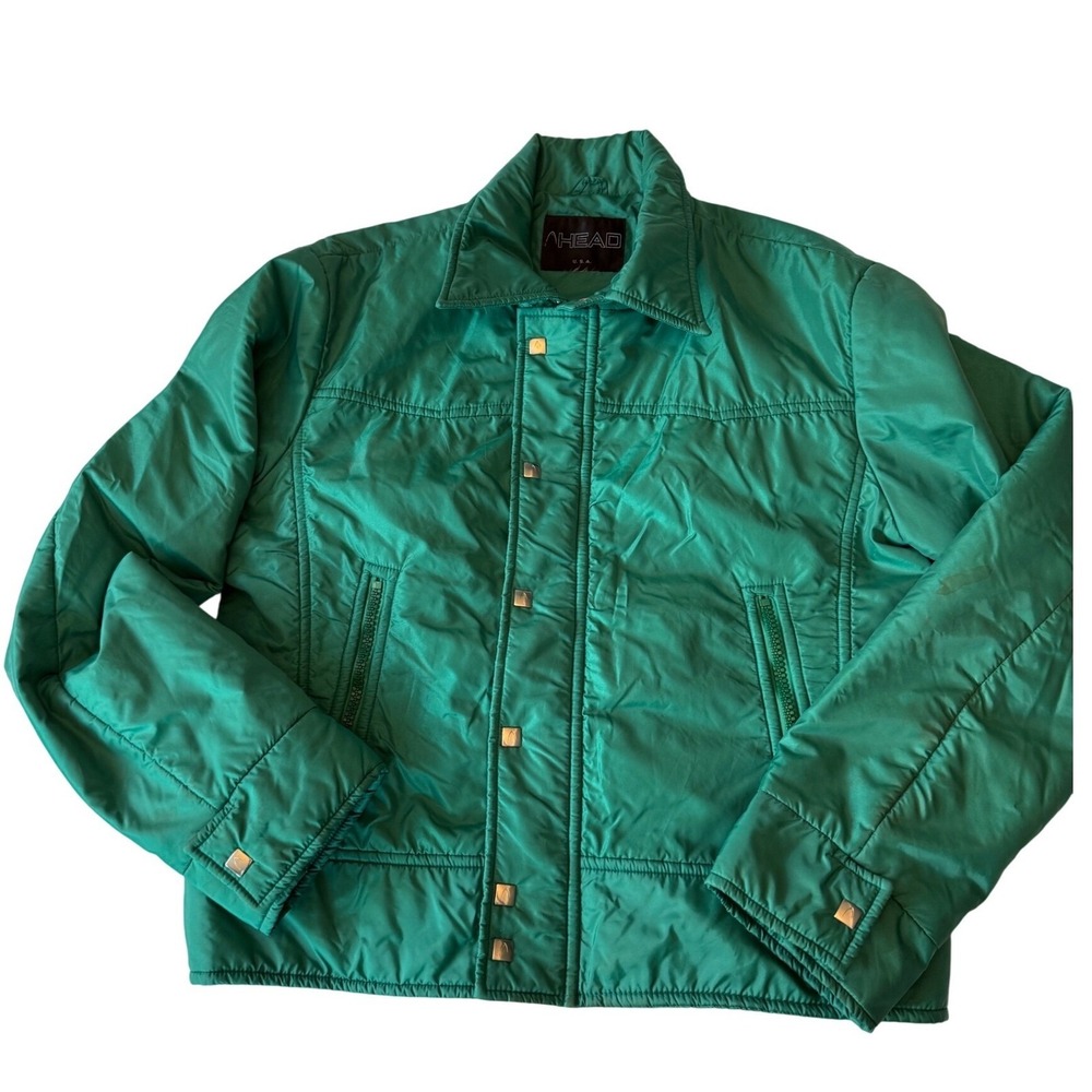 HEAD USA Green Quilted Puffer Jacket‎ Snap Button Pockets Women's Medium READ
